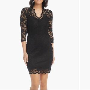 Karen Kane Scalloped Lace Cocktail Dress Black